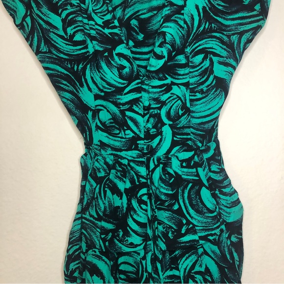 Vintage 80s Sterling Silver Rose Print V-Neck Formal Dress w/ Shoulder Pads - Picture 8 of 16